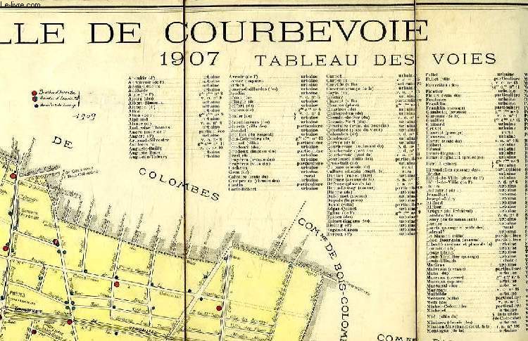 VILLE DE COURBEVOIE, 1907, TABLEAU DES VOIES