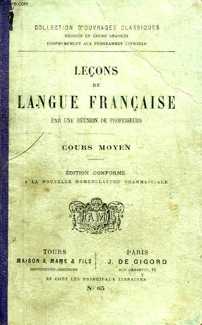 LECONS DE LANGUE FRANCAISE, COURS MOYEN