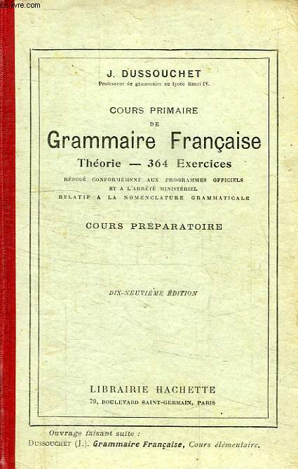 COURS PRIMAIRE DE GRAMMAIRE FRANCAISE, COURS PREPARATOIRE