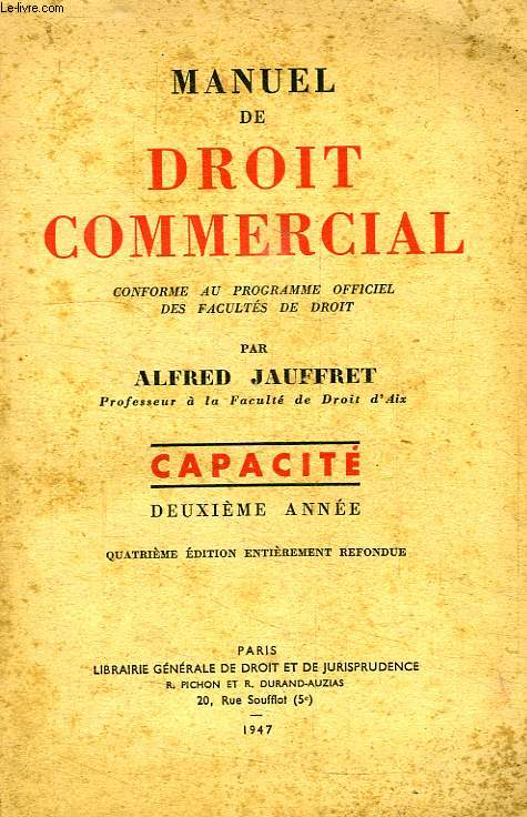 MANUEL DE DROIT COMMERCIAL, CAPACITE, 2e ANNEE