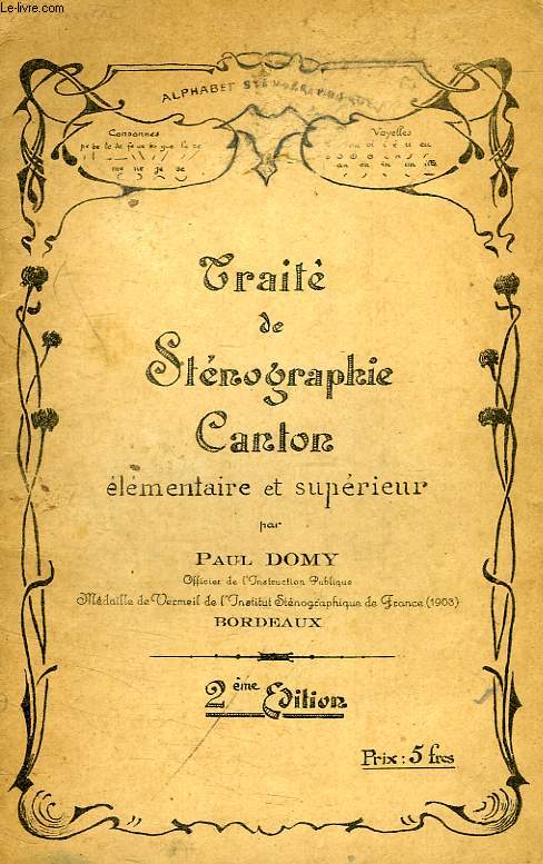 TRAITE DE STENOGRAPHIE, CANTON ELEMENTAIRE ET SUPERIEUR