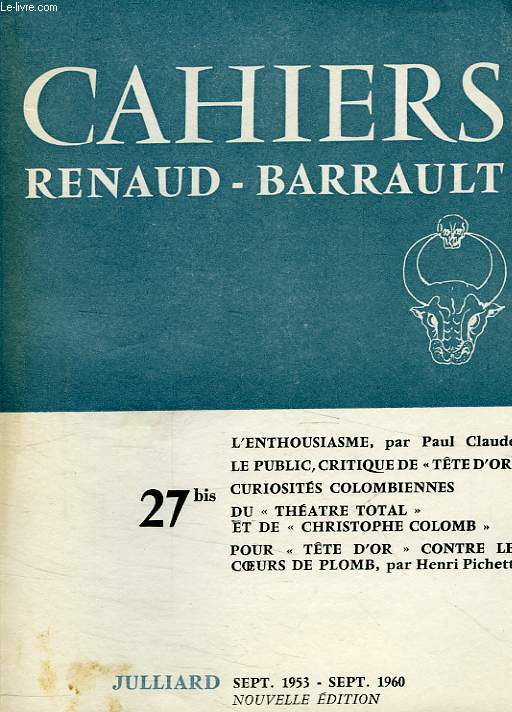 CAHIERS RENAUD-BARRAULT, N 27 BIS, SEPT. 1953 - SEPT. 1960