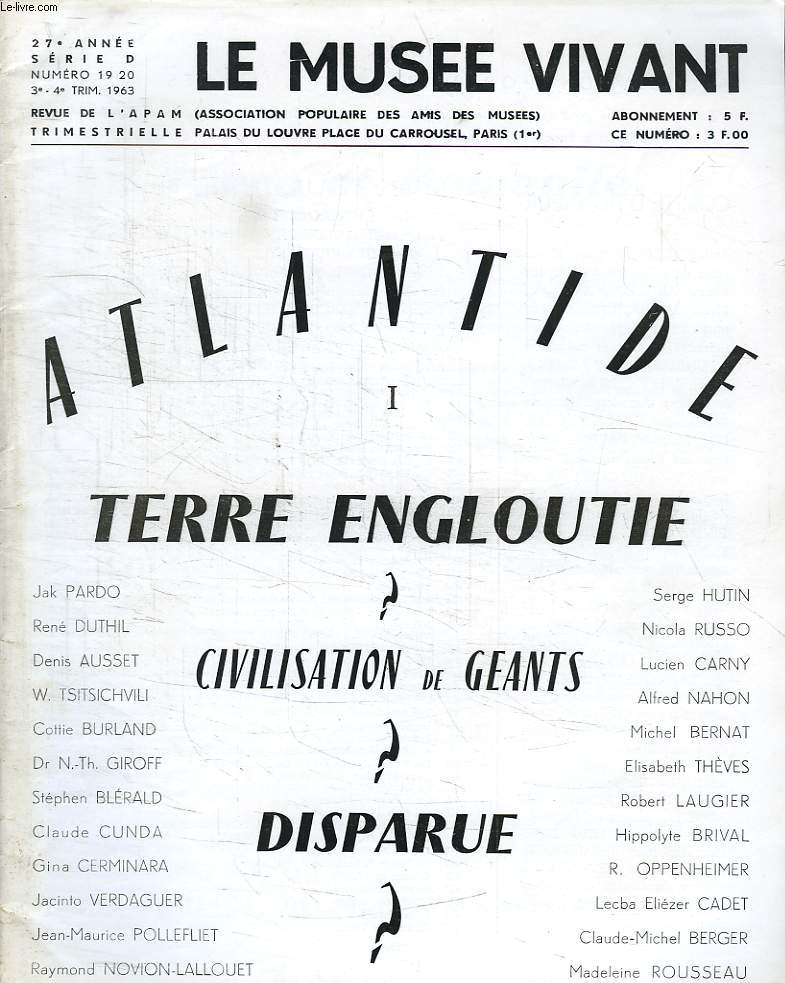 LE MUSEE VIVANT, 27e ANNEE, SERIE D, N 19-20, 1963