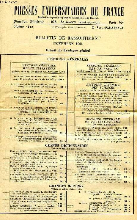 PRESSES UNIVERSITAIRES DE FRANCE, BULLETIN DE RASSORTIMENT, NOV. 1963