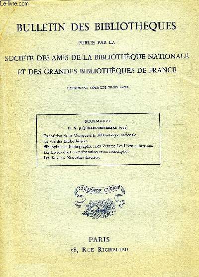 BULLETIN DES BIBLIOTHEQUES, N 3, JUILLET-SEPT. 1933