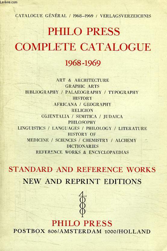 PHILO PRESS COMPLETE CATALOGUE, 1968-1969