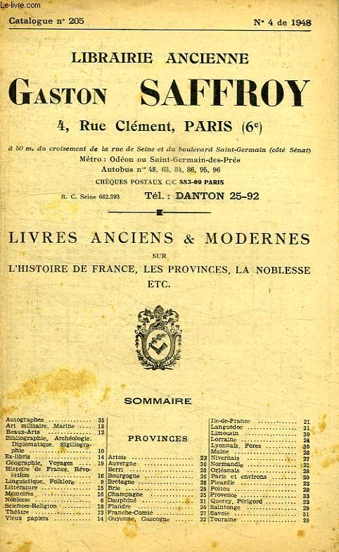 LIBRAIRIE ANCIENNE GASTON SAFFROY, CATALOGUE N 205, N 4 DE 1948