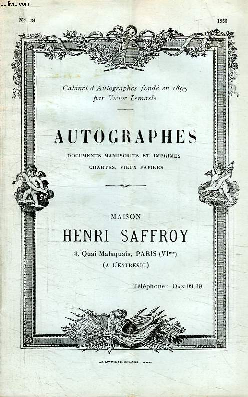 MAISON HENRI SAFFROY, AUTOGRAPHES, CATALOGUE N 34, 1955