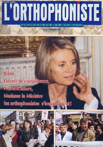 L'ORTHOPHONISTE, PERIODIQUE DE LA FNO, N 213, DEC. 2001