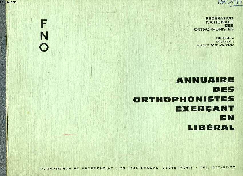 FNO, ANNUAIRE DES ORTHOPHONISTES EXERCANT EN LIBERAL