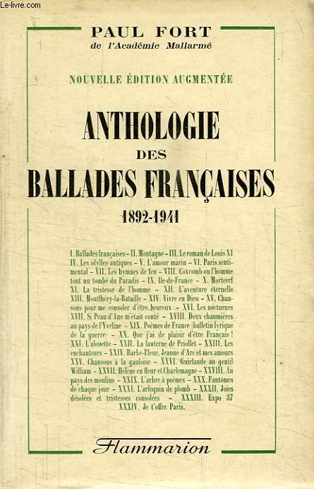 ANTHOLOGIE DES BALLADES FRANCAISES, 1892-1941