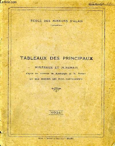 TABLEAUX DES PRINCIPAUX MINERAUX ET MINERAIS D'APRES LES TABLEAUX DE MINERALOGIE DE M. FRIEDEL ET DES ROCHES LES PLUS IMPORTANTES