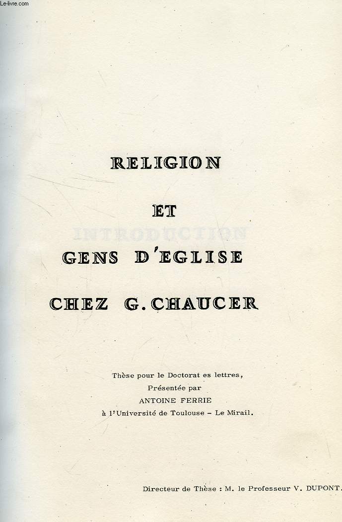 RELIGION ET GENS D'EGLISE CHEZ GEOFFREY CHAUCER (THESE)