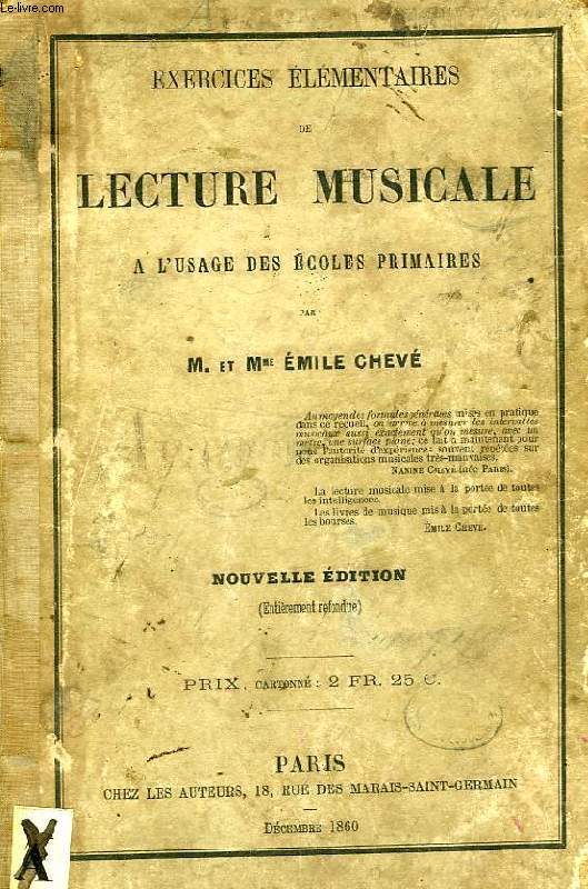 EXERCICES ELEMENTAIRES DE LECTURE MUSICALE, A L'USAGE DES ECOLES PRIMAIRES