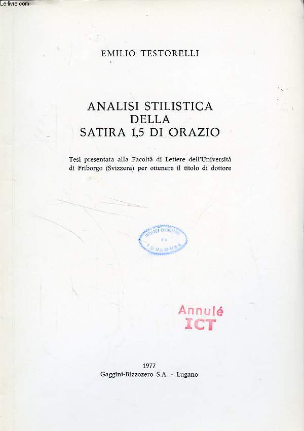 ANALISI STILISTICA DELLA SATIRA 1,5 DI ORAZIO