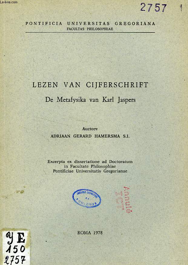 LEZEN VAN CIJFERSCHRIFT, DE METAFYSIKA VAN KARL JASPERS