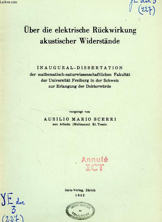 UBER DIE ELEKTRISCHE RUCKWIRKUNG AKUSTISCHER WIDERSTANDE (INAUGURAL-DISSERTATION)