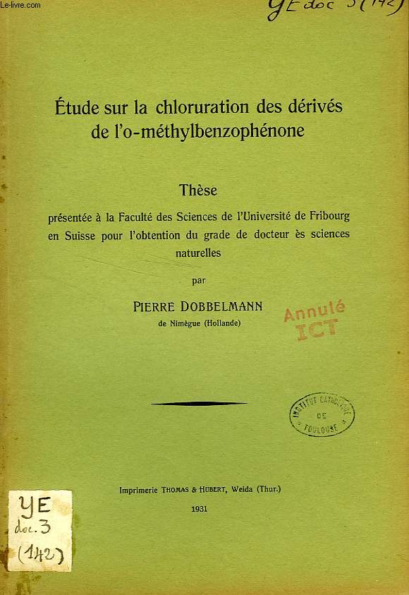 ETUDE SUR LA CHLORURATION DES DERIVES DE L'O-METHYLBENZOPHENONE (THESE)