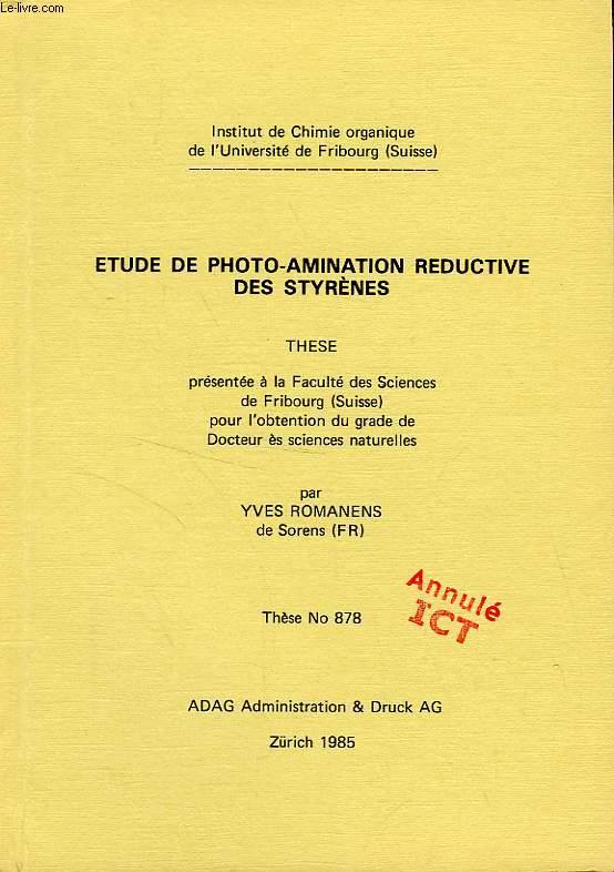 ETUDE DE PHOTO-ANIMATION REDUCTIVE DES STYRENES (THESE)