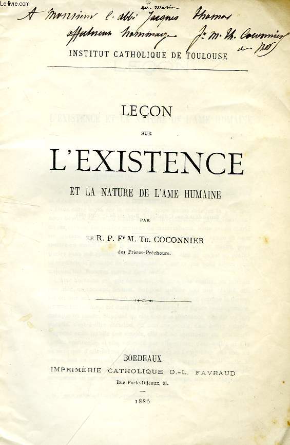 LECON SUR L'EXISTENCE ET LA NATURE DE L'AME HUMAINE