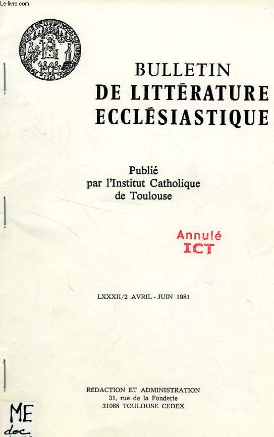 BULLETIN DE LITTERATURE ECCLESIASTIQUE, LXXXII/2, AVRIL-JUIN 1981, EXTRAIT, LA REPRESENTATION EST-ELLE UN MASQUE DE LA MORT ?