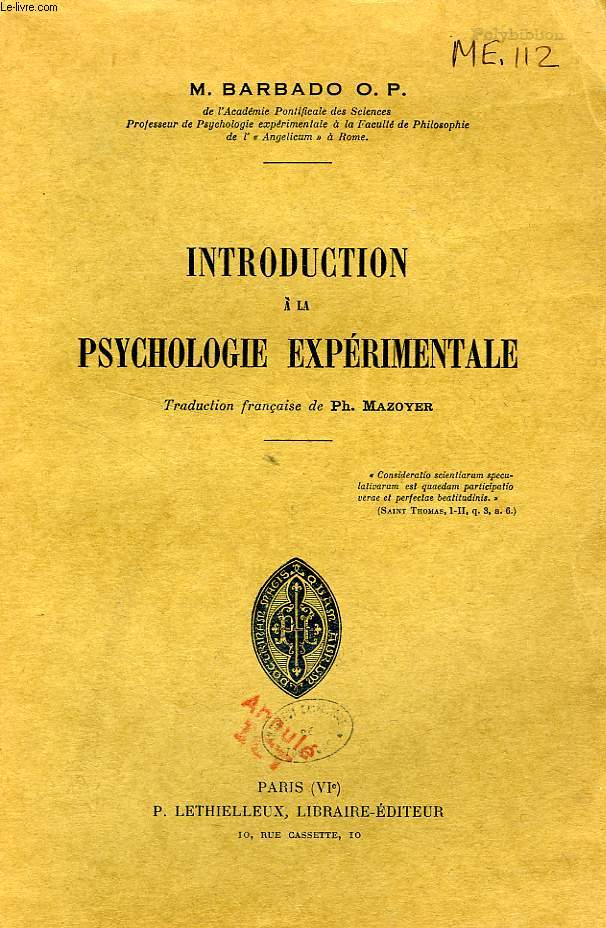 INTRODUCTION A LA PSYCHOLOGIE EXPERIMENTALE