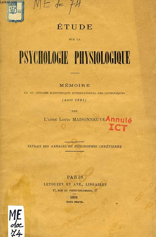 ETUDE SUR LA PSYCHOLOGIE PHYSIOLOGIQUE (MEMOIRE)