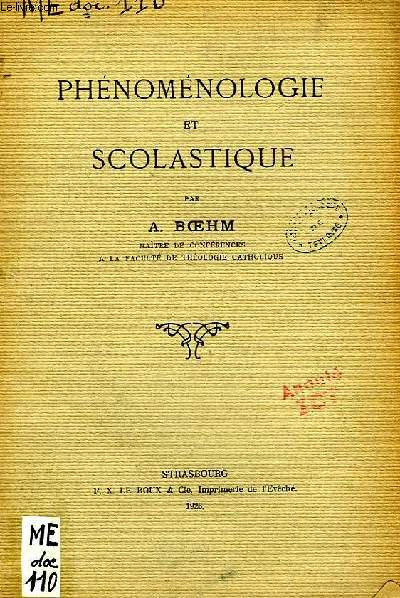 PHENOMENOLOGIE ET SCOLASTIQUE