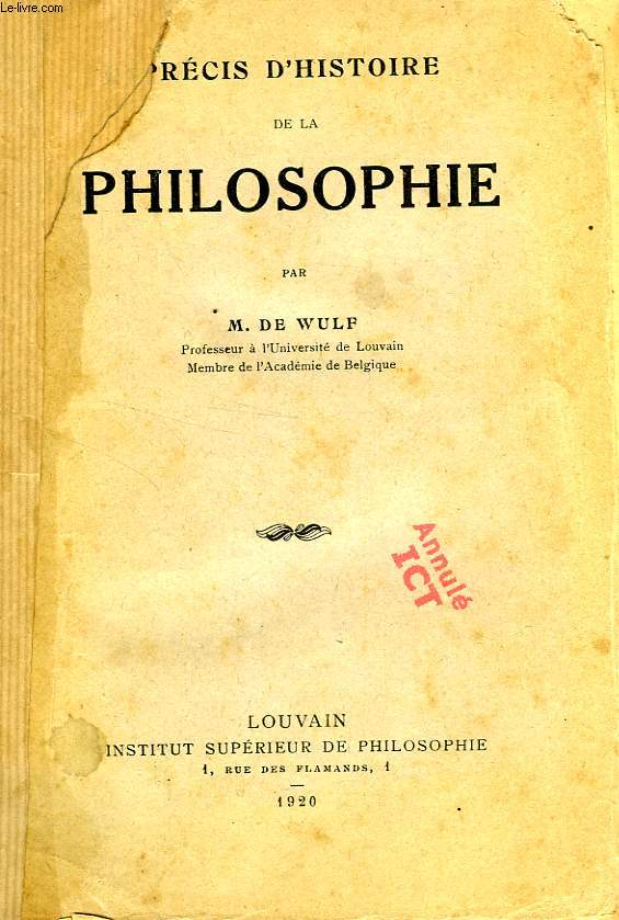 PRECIS D'HISTOIRE DE LA PHILOSOPHIE