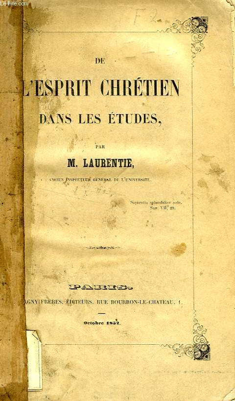 DE L'ESPRIT CHRETIEN DANS LES ETUDES