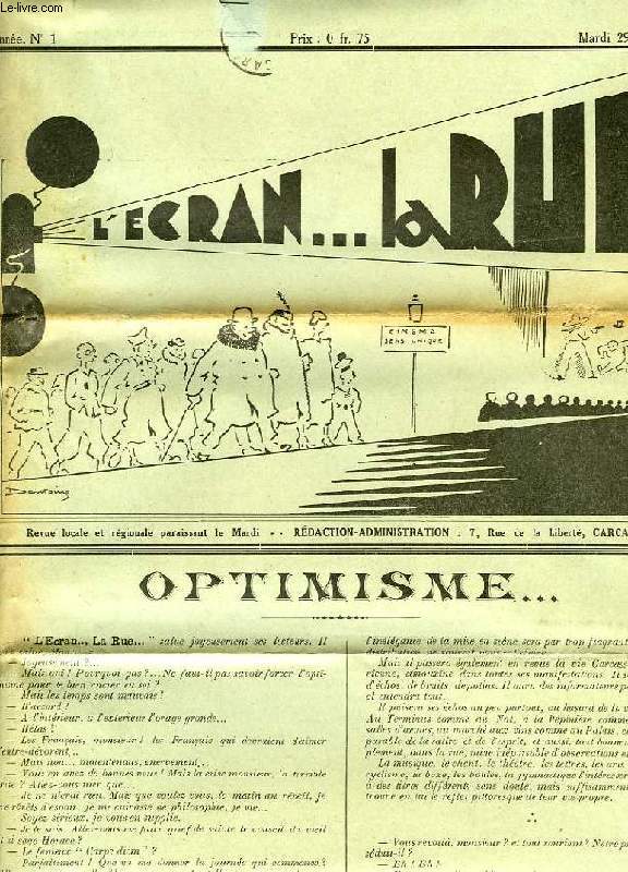L'ECRAN DE LA RUE, 1re ANNEE, N 1, 29 SEPT. 1936