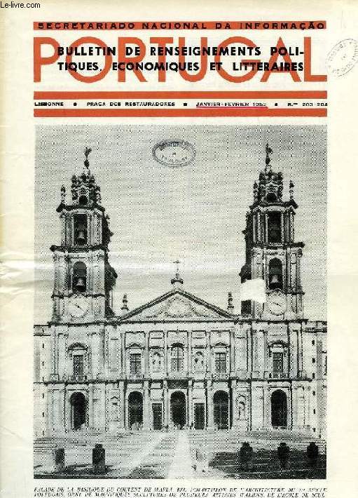 PORTUGAL, N 203-204, JAN.-FEV. 1953, BULLETIN DE RENSEIGNEMENTS POLITIQUES, ECONOMIQUES ET LITTERAIRES
