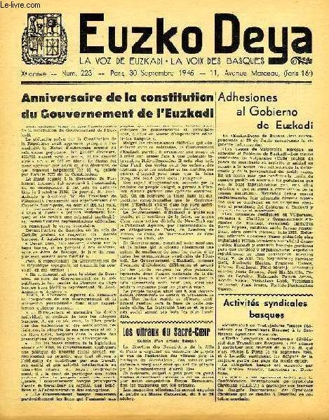 EUZKO DEYA, LA VOZ DE EUZKADI, LA VOIX DES BASQUES, Xe ANNEE, N 223, SEPT. 1945