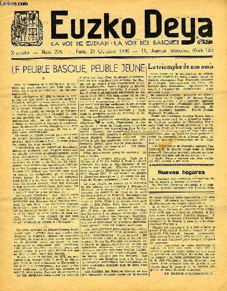 EUZKO DEYA, LA VOZ DE EUZKADI, LA VOIX DES BASQUES, Xe ANNEE, N 225, OCT. 1945