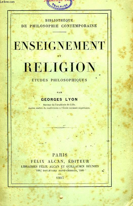 ENSEIGNEMENT ET RELIGION, ETUDES PHILOSOPHIQUES