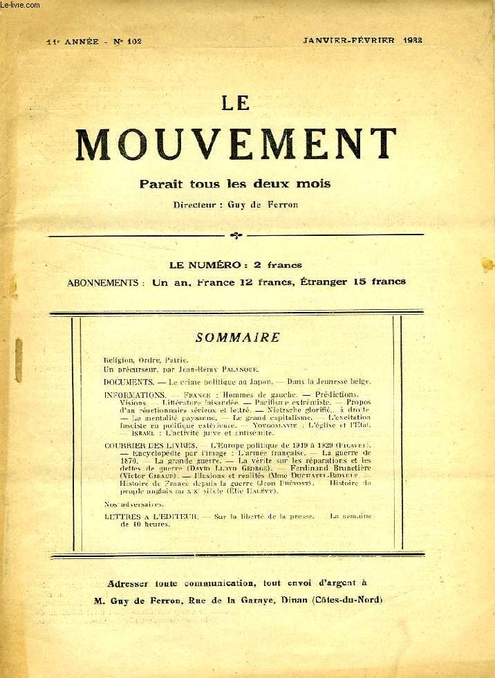 LE MOUVEMENT, 11e ANNEE, N 102, JAN.-FEV. 1933