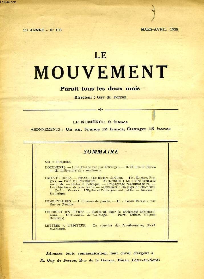 LE MOUVEMENT, 11e ANNEE, N 103, MARS-AVRIL 1933