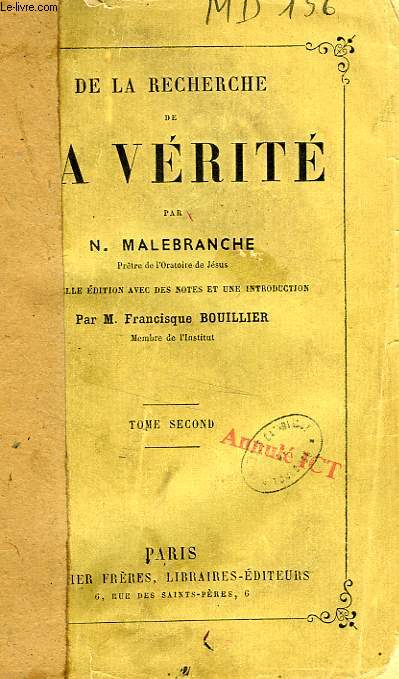 DE LA RECHERCHE DE LA VERITE, TOME II