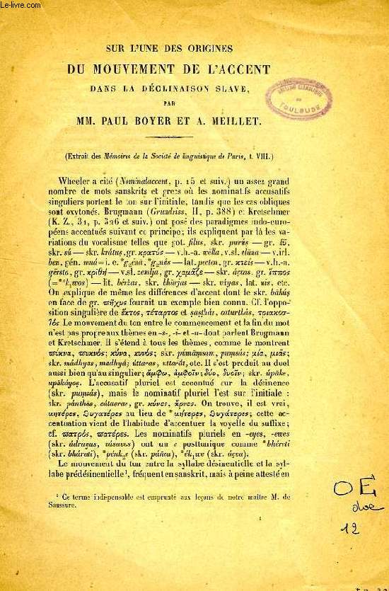 SUR L'UNE DES ORIGINES DU MOUVEMENT DE L'ACCENT DANS LA DECLINAISON SLAVE