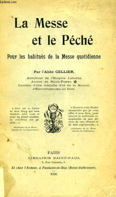 LA MESSE ET LE PECHE, POUR LES HABITUES DE LA MESSE QUOTIDIENNE