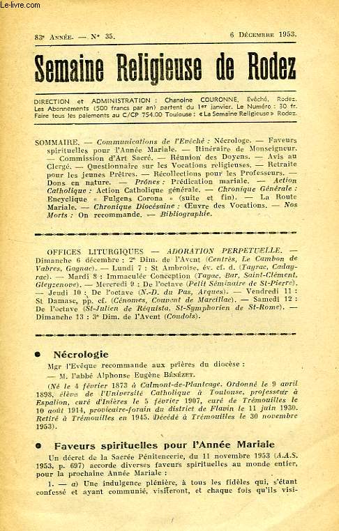 SEMAINE RELIGIEUSE DE RODEZ, N 35, DEC. 1953
