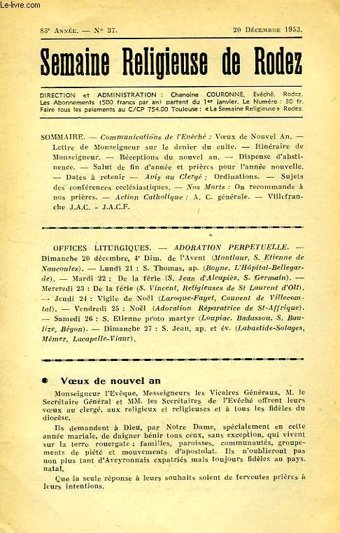 SEMAINE RELIGIEUSE DE RODEZ, N 37, DEC. 1953