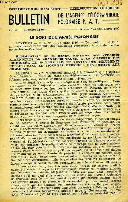 BULLETIN DE L'AGENCE TELEGRAPHIQUE POLONAISE P.A.T. / BULLETIN DE POLOGNE, 1946-1947, 47 FASCICULES
