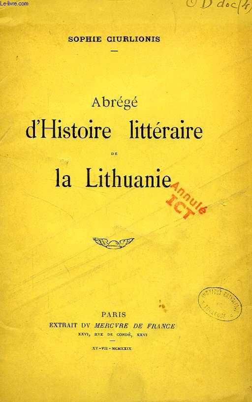 ABREGE D'HISTOIRE LITTERAIRE DE LA LITHUANIE