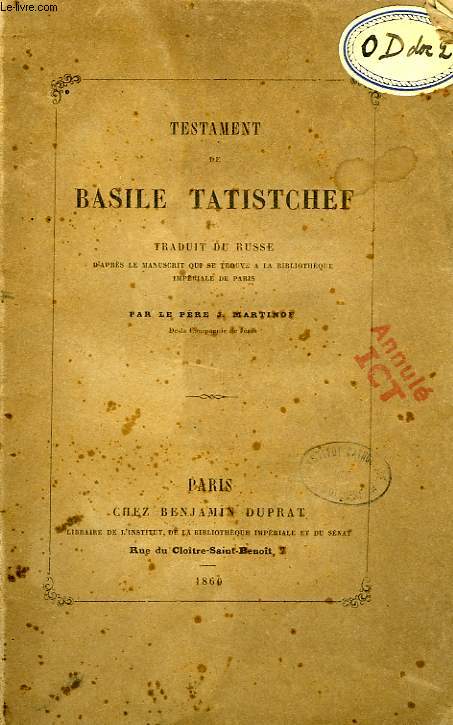 TESTAMENT DE BASILE TATISTCHEF