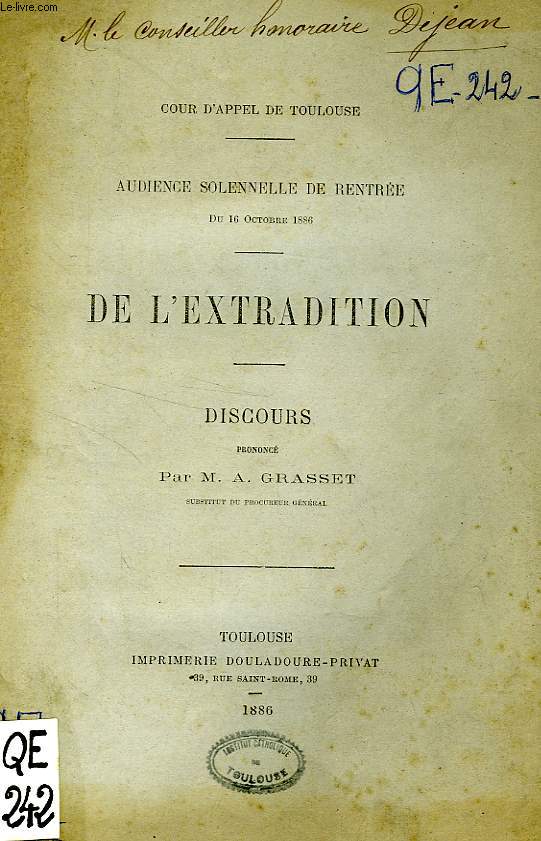 DE L'EXTRADITION, DISCOURS