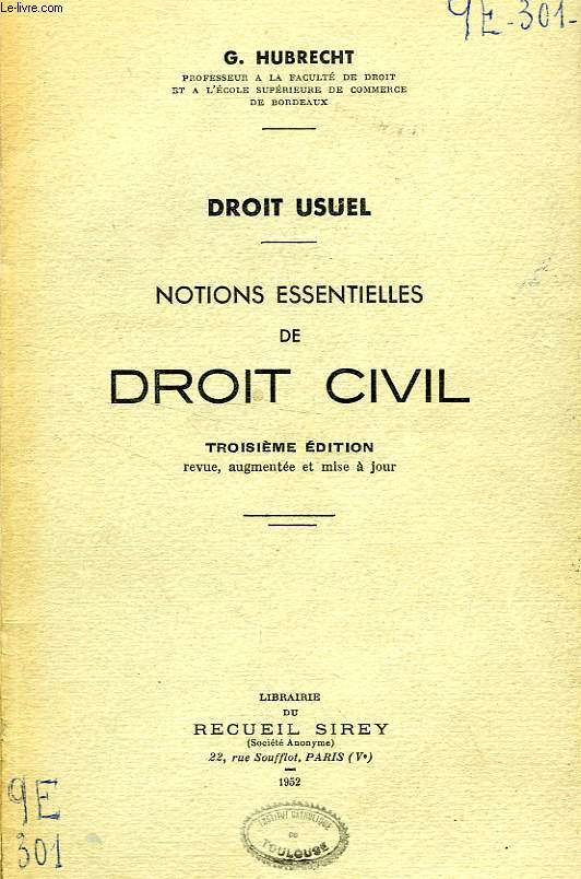 NOTIONS ESSENTIELLES DE DROIT CIVIL