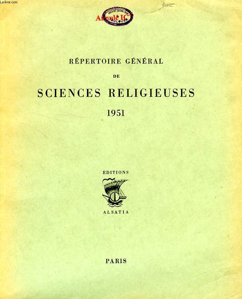 REPERTOIRE GENERAL DE SCIENCES RELIGIEUSES 1951