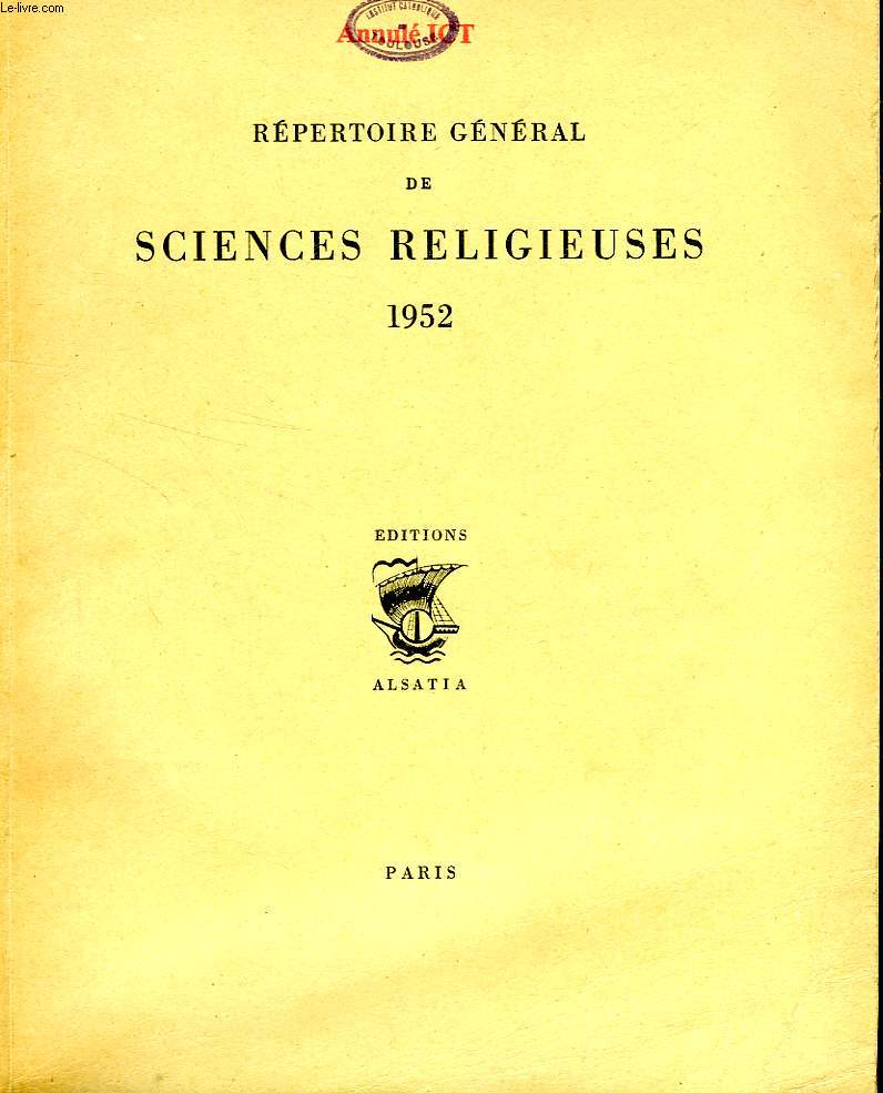 REPERTOIRE GENERAL DE SCIENCES RELIGIEUSES 1952