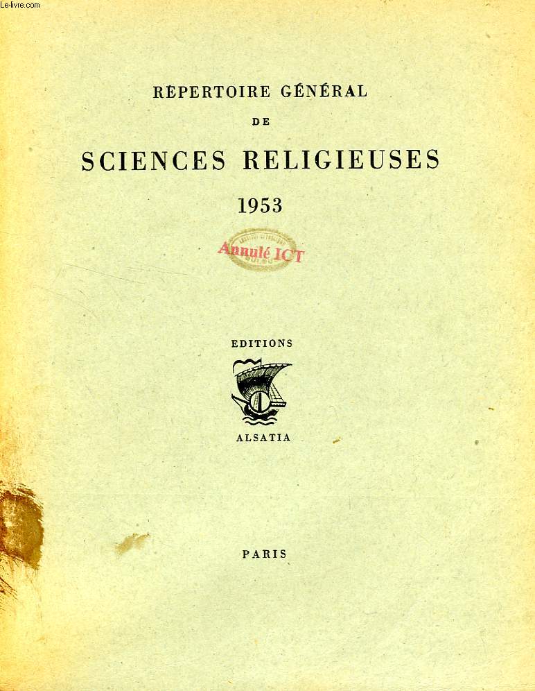 REPERTOIRE GENERAL DE SCIENCES RELIGIEUSES 1953